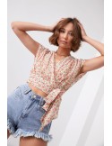 Bluza din sifon cu cravate in imprimeu floral, bej deschis 20450 - Magazin online - Boutique